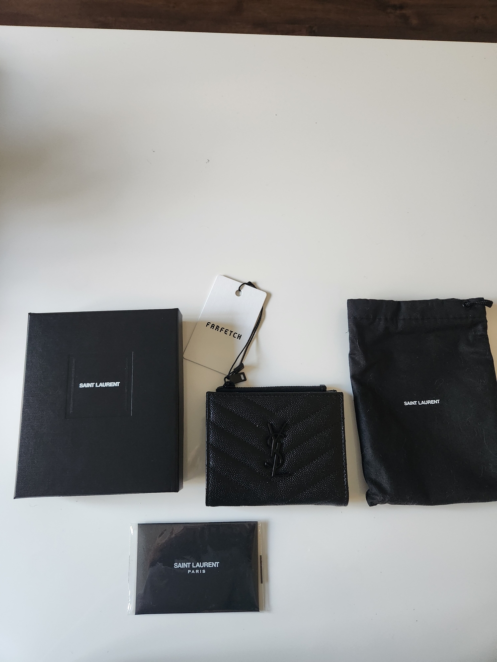 Saint Laurent Black Chevron Quilted Leather Card Pouch with YSL Logo